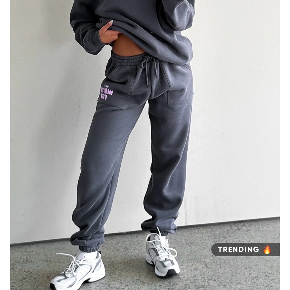 White Fox Boutique Charcoal Gray Logo Jogger Sweatpants